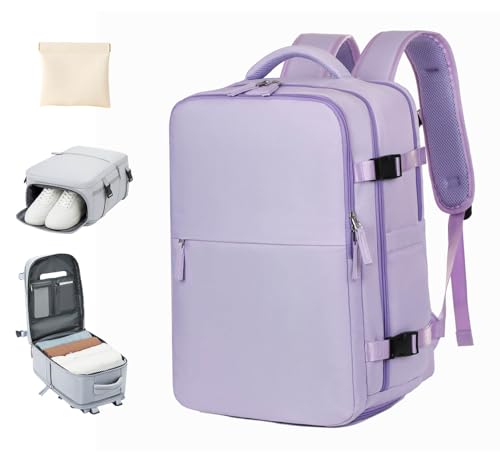 Travel Backpack for Men and Women, Large Capacity 25L Lightweight Backpack with Separate Shoe Compartment, Business Work Bag (Purple)