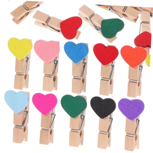 LEDMOMO 50個木製 ミニ洗濯ばさみ ハート型 写真 クリップ ディスプレイ 収納 ロープ カード 飾り付け 壁掛け 小物整理 工作用