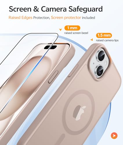 Image of FNTCASE for iPhone 15 Case: for iPhone 14 Case & iPhone 13 Case [Compatible with Magsafe] Translucent Matte Cases with [Screen Protector] Military Grade Shockproof Protective Phone Cover - Desert Gold