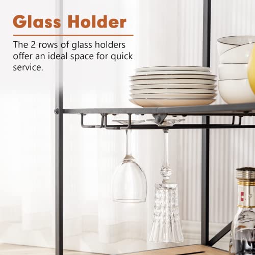 Mellcom Folding Bar Cart Kitchen Serving Cart On Lockable Wheels 3-Tier Rolling Utility Cart With Glass Holders For Home Kitchen, Rustic Brown #TOP2