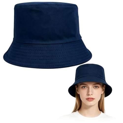 Image of Apexrich Bucket Hat Mens, Vintage Denim Fishing Bucket Hats for Men Women Wide Brim Fisherman Hat Sun Hats UV Protection Hat for Walking Hiking Boonie (Navy Blue)