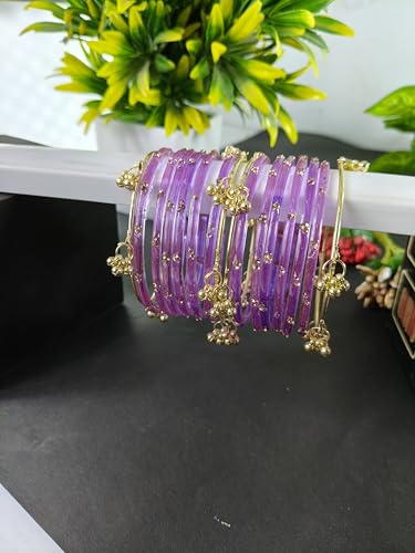 Image of NMII Viral Multi Colour Glass Bangles with Golden Ghungroo Charms & Stone Work For Women & Girls | Fancy Designer Glass Bangle | Traditional Chudi | Kanch Ki Churi | Stylish Ghungroo Bangle For Women