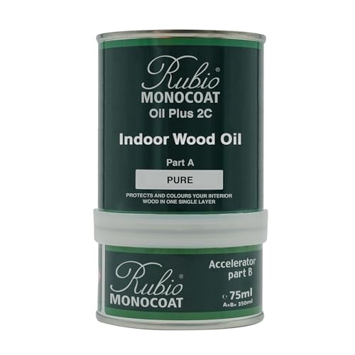 Rubio Monocoat Wood Oil Finish 14 m² - Pure | Oil Plus 2C | Quick-Dry, Eco-Friendly Linseed Wood Oil for Indoor Use, Includes Accelerator (Part B) | Protector | 350 ML