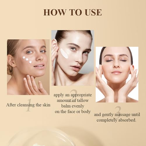 Ueseinl Beef Tallow and Honey Moisturizer Balm for Skin: Grass Fed Whipped Tallow and Honey Balm for Face,Skin Moisturizer for Body,Tallow Balm for Skin Hydration,Non-Greasy Nourishing Cream