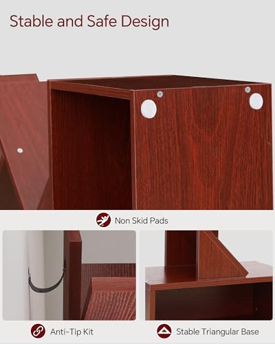 Image of SUNMORY 6 Tier Tree Bookshelf, Tall Small Bookcase with Storage Cabinet | Narrow Bookshelves Organizer, Floor Standing Book Case Shelf for Bedroom Living Room Home Office Corner, Cherry
