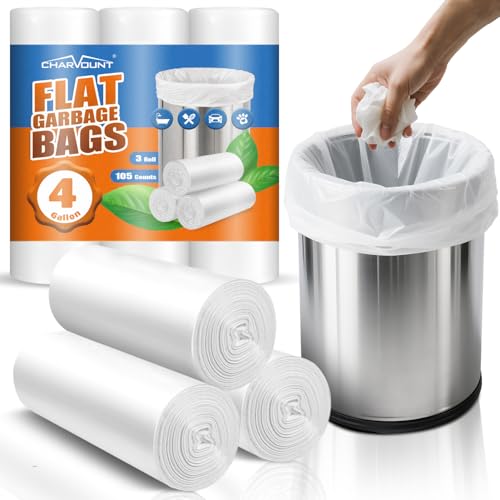 Small Trash Bags 4 Gallon, 105 Count Small Garbage Bags for Bathroom, Office, Kitchen Trash Can Mini Trash Bags for Wastebasket Bin Liner,15L,Unscented, White