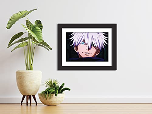 Image of TenorArts Satoru Gojo Poster Jujutsu Kaisen Anime Posters Laminated Photo Frame Painting with Matt Finish Black Textures (12inches x 9inches)