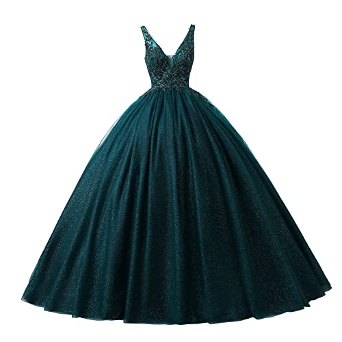 Engerla Women's Beading Sweetheart Ball Gown Tulle Layed Long Quinceanera Dress