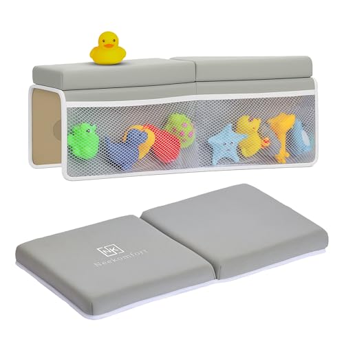 Image of Neekomfort Bath Kneeler and Elbow Rest Pad Set – 1.5” Extra Thick Cushioned Kneeling Pad, Durable, Non-Slip Elbow Rest with Storage Pockets & 5 Bath Toys, Baby Bath Accessories Organizer