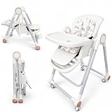 BATHBY Trona Evolutiva 3 en 1 – Plegable y Portátil, con Altura, Reposapiés, Respaldo y Bandeja todo Ajustables, 8 Niveles de Regulación y Sistema de Seguridad, Hasta 6 Años (Blanco)