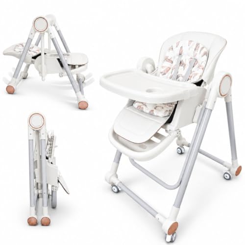 BATHBY Trona Evolutiva 3 en 1 – Plegable y Portátil, con Altura, Reposapiés, Respaldo y Bandeja todo Ajustables, 8 Niveles de Regulación y Sistema de Seguridad, Hasta 6 Años (Blanco)