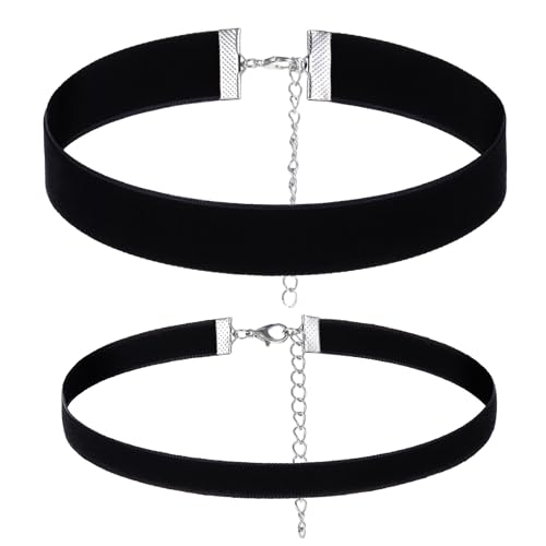 Gjinxi 2 Stück Choker Kette Damen, Schwarz Velvet Halsband Damen, Halskette Set, Verstellbare Klassische Kropfband Schmuck, Für Frauen Und Mädchen, Dancing Halloween Geburtstag Party Cosplay