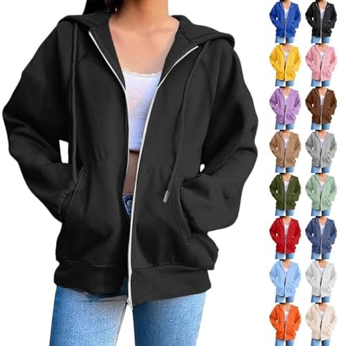 Womens Zip Up Hoodies Solid Color Long Sleeve Fit Hooded Sweatshirts 2025 Casual Lightweight Jacket with Pockets