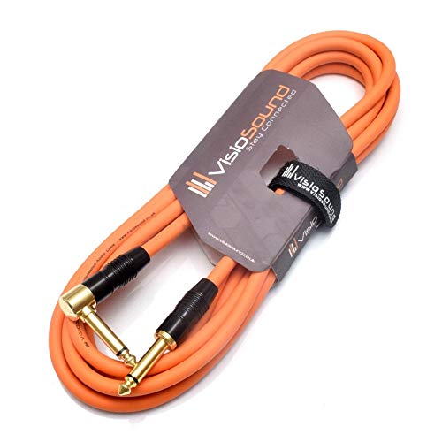 VisioSound Premium Guitar Bass Lead 6.35mm 1/4 Angled Jack/Pro Noiseless Instrument Cable (Orange, 3m)