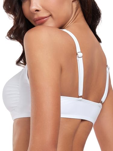 Women’s Ruched Bandeau Bikini Tops Adjustable Straps Swimsuit Top Removable Padded Bathing Suit Tops4