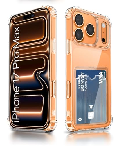 Image of WOW IMAGINE Transparent Back Cover Case for iPhone 17 Pro Max | Flexible Built-in Slim Card Pockets Wallet | 360 Camera Protection TPU | Soft Silicone Mobile Cover - Transparent