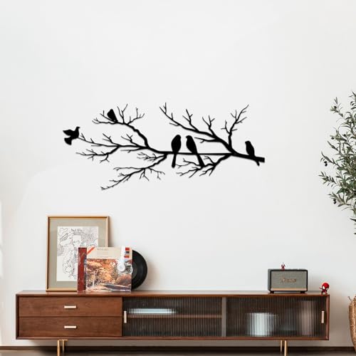 Estart Metal Birds Wall Art, Metal Vivid Birds On Branch Silhouette Wall Decor Black Leaves With Bird Outdoor Metal Hanging Wall Sculpture For Home Balcony Garden thumb #2