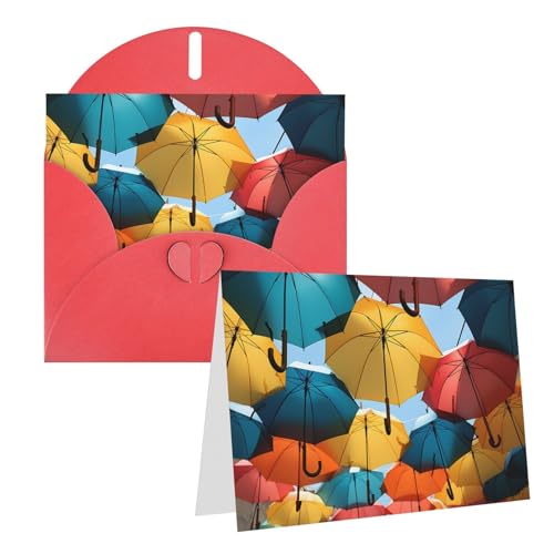 QMNEHJ グリーティングカード サンキューカード 封筒付き ブランクノートカード 4x6インチ バースデーカード 色付き傘 ウェディングカード お悔やみカード おもしろい 思考カード あらゆる機会に