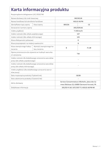 MICHELIN Agilis Alpin - 205/65R16 - Winterreifen, Schwarz, 205/65R16C 107/105T - M+S/3PMSF