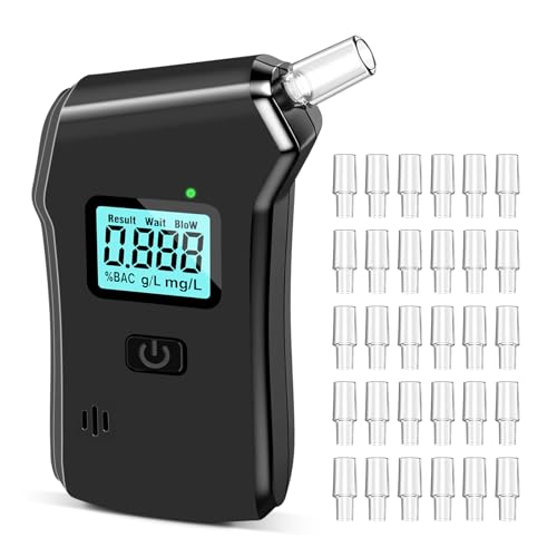 Feelhap Alcoholímetro Homologado DGT, Alcoholimetro Homologado Portátil Test Alcoholemia, Alcoholímetro Digital con 30 Boquillas, Alcoholimetro Portátil para Uso Doméstico y Profesional