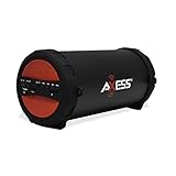 AXESS SPBT1041 Portable Thunder Sonic Bluetooth Cylinder Loud Speaker with Built-In FM Radio, SD Card, USB, AUX Inputs in Red