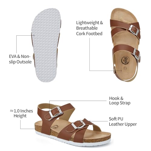 Image of Trary Girls Sandals Open Toe Casual Summer Shoes with Cork Footbed Comfortable Flat Sandals for Little Kids