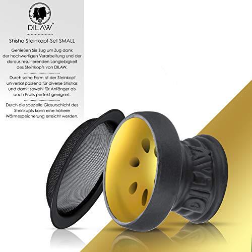 DILAW® Shisha Steinkopf Set Kaminkopf Small Tabaksieb Kohlezange Kaminaufsatz Tabak Kopf, Gold – Bild 4