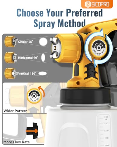 Image of Paint Sprayer, HVLP Paint Sprayer for House Painting,Equipped with LDE Lights Lawn and Garden, Electric Sprayer Gun for Interior Walls, Door, Garden Chairs (Yellow)