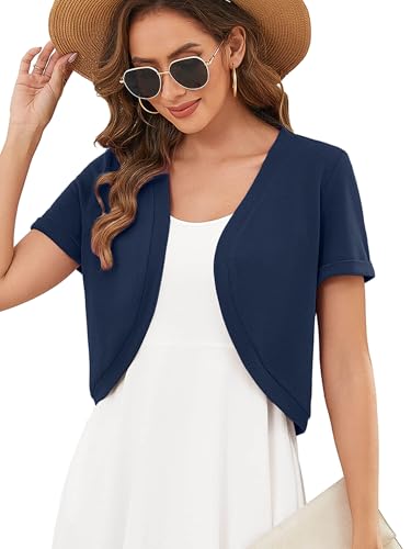 Image of Heymoments Women's Short Sleeve Bolero Shrugs Lightweight V-Neck Open Front Cropped Cardigan (S-2XL)