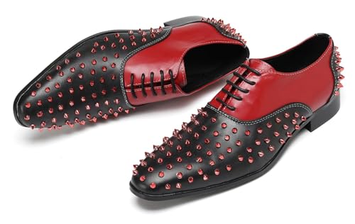 Santimon Men’s Spiked Shoes Leather Dress Oxfords, Genuine Leather Lace-Up Trendy Studded Shoes for Party Disco & Special Occasions4