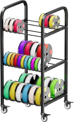 AnBaiMei 3-Tier 3D Printer Filament Storage Rack with Wheels, Rolling Spool Holder Stand Cart, Holds up to 36×1kg Spools, Heavy Duty Metal Filaments Organizer Shelf for Printing Studio Office Workshop