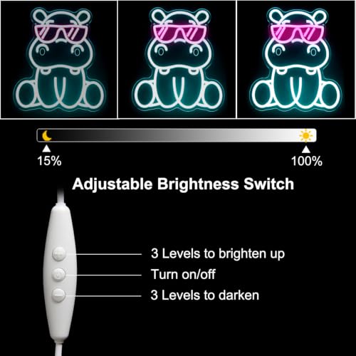 Image of Hippo with Pink Sunglasses Neon Sign Cute Animal LED Sign for Bedroom Decor