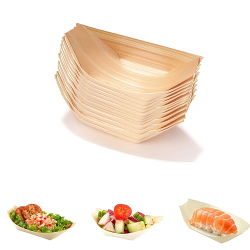 Semazz Wooden Serving Boats,100 PCS Wood Boat Woden Bowls for Food Plates Boat Dishes Bamboo Serving Trays Tableware Snack Bowl Serving Bowl for Fingerfood Currywurst Pommes Sushi