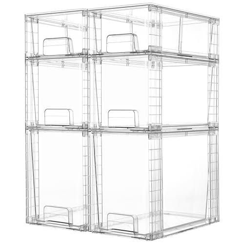 Image of Vtopmart 6 Pack Clear Stackable Storage Drawers,Easy to Assemble Bathroom Organizers and Storage with handles,Plastic Drawers for Kitchen Pantry,Cabinet,Under Sink Organization