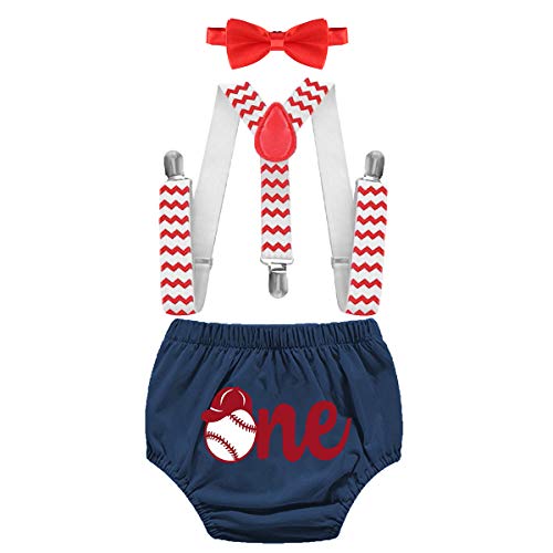 HIHCBF Baseball Theme Baby Boys First Birthday Cake Smash 3Pcs Outfits Diaper Cover Suspenders Bow Tie Baby Shower Costume
