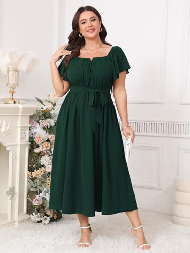 Image of SCOMCHIC Women Plus Size Maxi Dress Off The Shoulder Bridesmaid Formal Wedding Guest Belted Flowy A Line Long Dresses