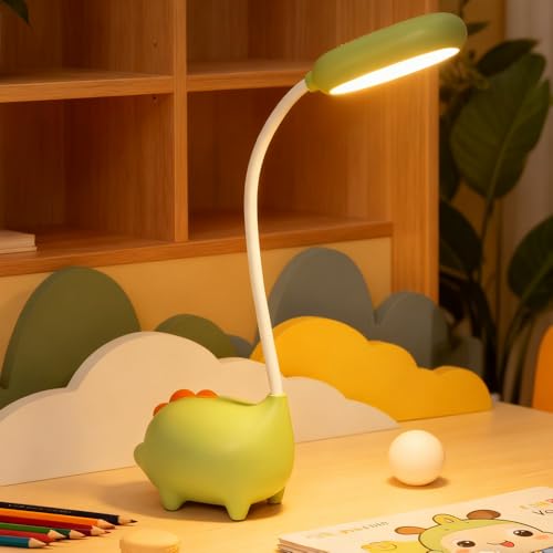 Mineup Lampe de Bureau Dinosaure Enfant, Lampe Bureau Enfant, Lampe de Bureau LED avec 3 Modes Niveaux de Luminosité, Protection des yeux, 3 couleurs, cadeau pour...