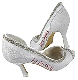 Red or Pick Color -Mrs Last Name Ivory or White Bridal Heels 3.5 inch