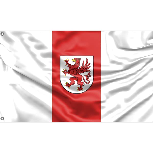 Willkommensflagge Woiwodschaft Westpommern, Polen Hofschild Willkommensflagge Premium Outdoor-Flaggen Für Feiertagsdekoration Terrasse Konzerte 90X150 Cm