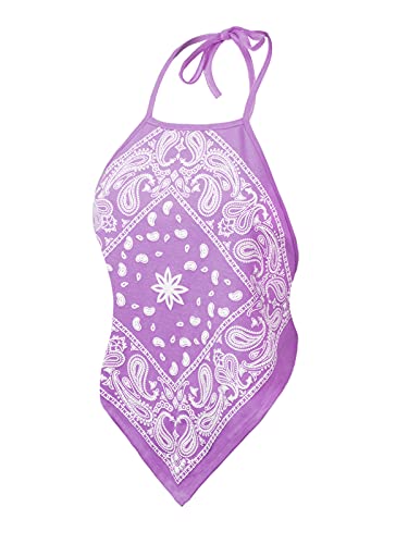 Image of Design by Olivia Women's Sexy Paisley Bandana Halter Top Y2K Crop Shirt
