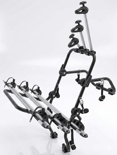 Fahrrad Heckträger - Fahrradträger Heckklappe - VDP - universal Auto Fahrradträger - Heckklappenträger mit Schienen - Fahrradheckträger fürs Auto - Befestigung Kofferraumklappe - 3 Räder