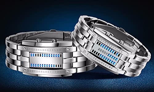 Image of ADSBIAOYE Men's and Women's Watches Fashion Creative Double Matrix Binary LED Waterproof Stainless Steel Watch
