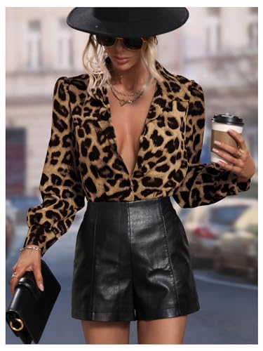 SOLY HUX Women's Button Down Shirts Casual Long Sleeve Print Collar V Neck Blouse Tops3