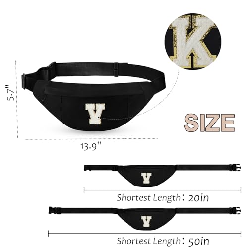 Image of Birthday Gifts for Women Men,Personalized Fanny Pack Crossbody Bag Waist Pack with Initial Letter Patch,Christmas Gifts Cute Trendy Stuff for Daughter Sister Her,Black V