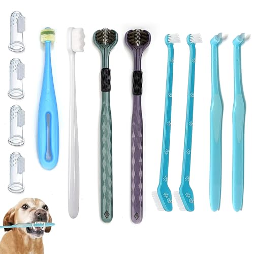 Image of Dog Toothbrush, Finger Toothbrushes, 360 Degree Toothbrush, Triple Head Dog Toothbrushes, Double Head Toothbrush,Cleaning Brushes for Dog Cat Oral Dental Health (12 Pack)