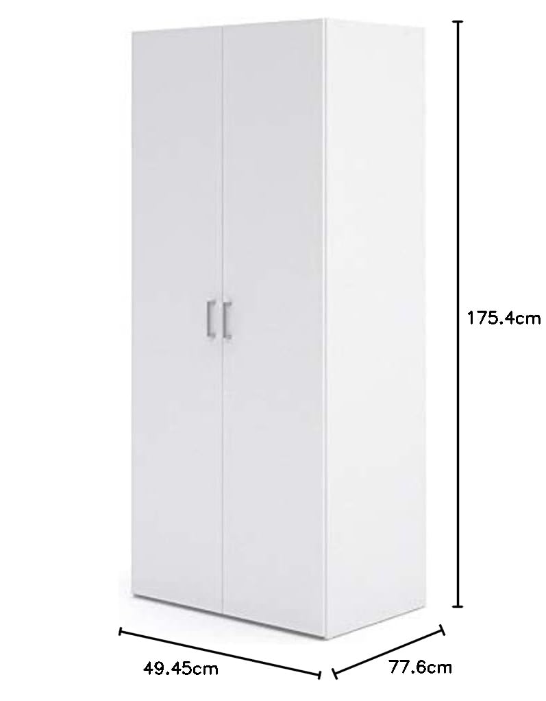 Dmora - Guardaroba 2 ante Paulette, Mobile camera da letto, Cabina armadio portabiti, Armadio appendiabiti, 77x49 h175 cm, Bianco