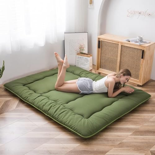 Image of MAXYOYO Japanese Floor Mattress Futon Mattress, Thicken Sleeping Pad Foldable Roll Up Floor Futon for Adults Tatami Mat Dormitory Lounger, Green, Full Size