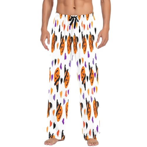 Qilmy Pumpkins Witch Halloween Men's Cotton Pajama Pants, Lightweight Lounge Sleepwear with Drawstring and Pocket2
