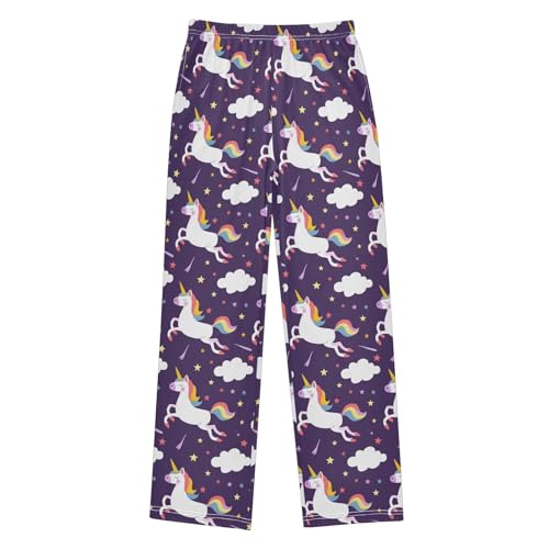 Cute Unicorns Purple Prints Pajama Pants Lounge Sleep Pants Elastic Waist Long Pajama Bottoms with Pockets for 6-14 Years