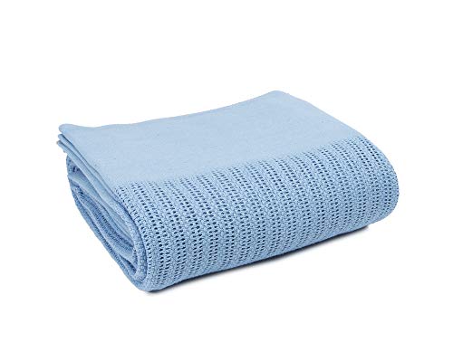 Linteum Textile (66x90 in, Light Blue) Hospital Thermal Blanket, 100% Cotton, Breathable Open-Cell Weave Design